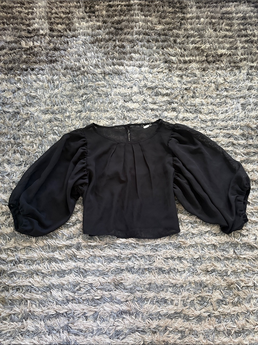 Ali & Kris Puff-Sleeve Black Mesh Blouse Size M New!